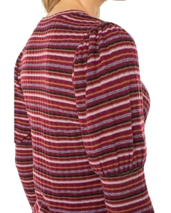 Liverpool Los Angeles 3/4 Juliette Sleeve Crew Neck Knit Top W/ Miter Burgundy Multi Stripe Sale