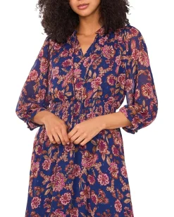 Vince Camuto 3/4 Puff Sleeve Tie Neck Maxi Dress Classic Navy Online