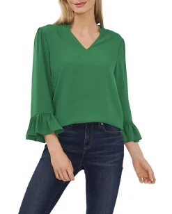 Women CeCe 3/4 Ruffled V-Neck Top