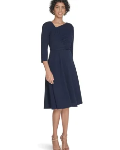 Calvin Klein 3/4 Sleeve Asymmetrical Midi Indigo Discount