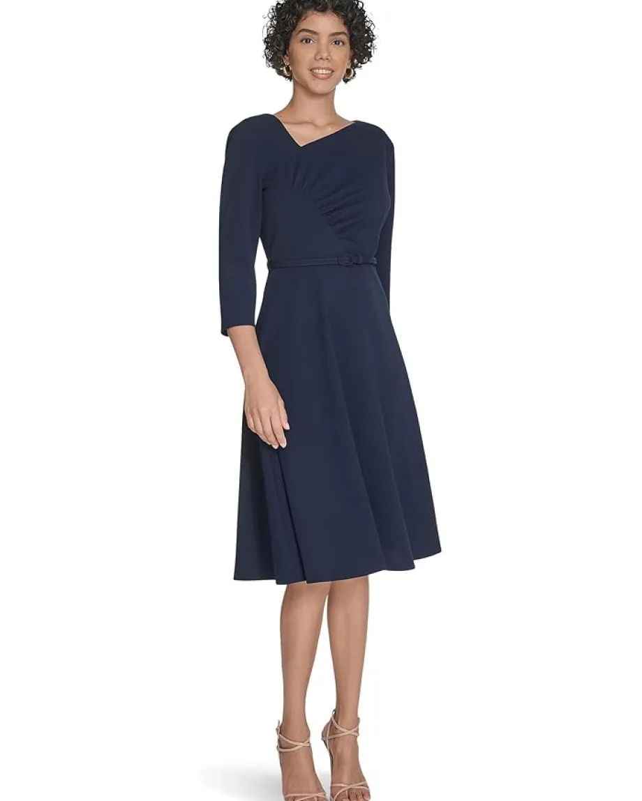 Calvin Klein 3/4 Sleeve Asymmetrical Midi Indigo Discount