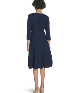 Calvin Klein 3/4 Sleeve Asymmetrical Midi Indigo Discount