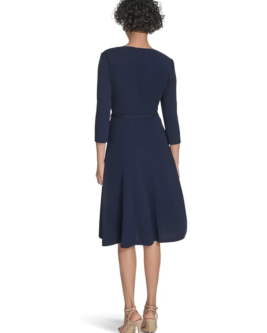 Calvin Klein 3/4 Sleeve Asymmetrical Midi Indigo Discount