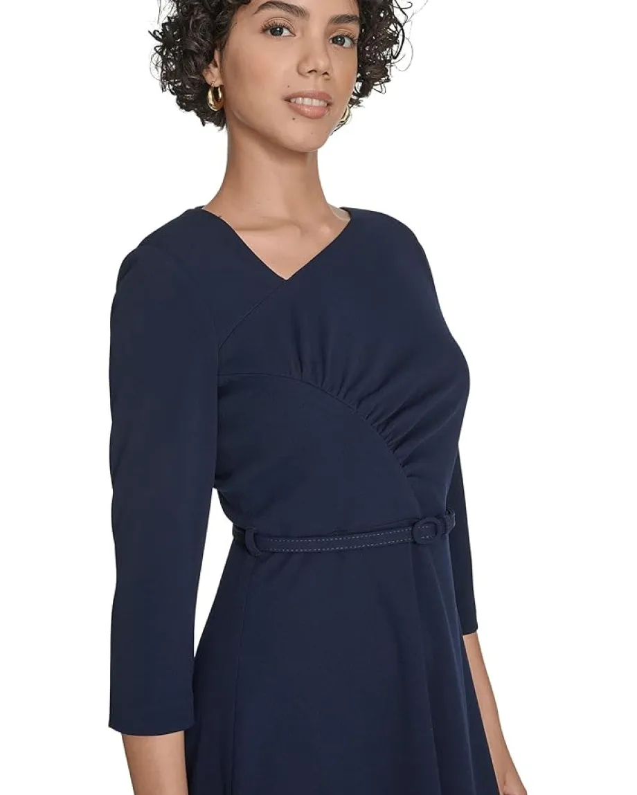 Calvin Klein 3/4 Sleeve Asymmetrical Midi Indigo Discount