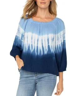 Women Liverpool Los Angeles 3/4 Sleeve Boat Neck Woven Top