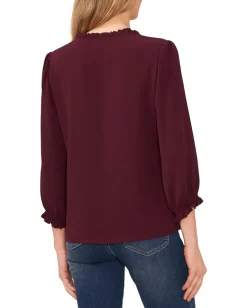 CeCe 3/4 Sleeve Button Front Blouse Rich Cabernet Discount