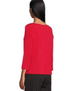 Liverpool Los Angeles 3/4 Sleeve Draped Neck Knit Top Tango Red Clearance