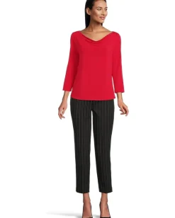 Liverpool Los Angeles 3/4 Sleeve Draped Neck Knit Top Tango Red Clearance