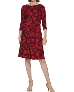 Women Tommy Hilfiger 3/4 Sleeve Jersey Ruched Fit-and-Flare