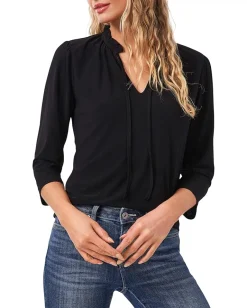 CeCe 3/4 Sleeve Knit Top w/ Bow Rich Black Hot