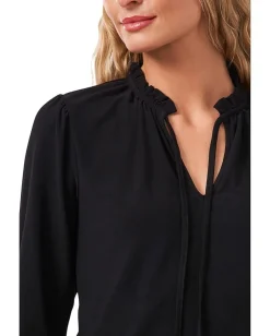 CeCe 3/4 Sleeve Knit Top w/ Bow Rich Black Hot