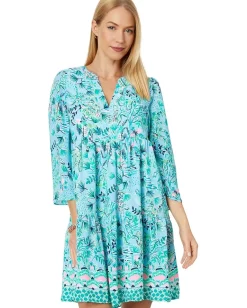 Lilly Pulitzer 3/4 Sleeve Martine Dress Frenchie Blue Mosaic Shells Engineered Dress Outlet