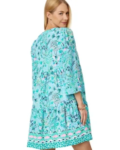 Lilly Pulitzer 3/4 Sleeve Martine Dress Frenchie Blue Mosaic Shells Engineered Dress Outlet