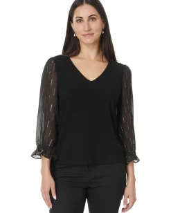 Women CeCe 3/4 Sleeve Mixed Media Knit Top