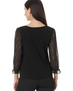 Women CeCe 3/4 Sleeve Mixed Media Knit Top