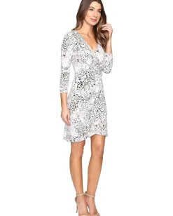 Calvin Klein 3/4 Sleeve Printed Wrap Dress Tin/Black Discount