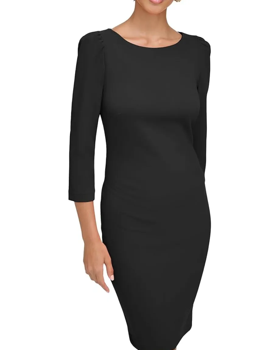 Women Calvin Klein 3/4 Sleeve Round Neck Sheath