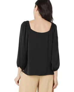Vince Camuto 3/4 Sleeve Ruch Shoulder V-Neck Rumple Rich Black Outlet