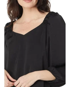 Vince Camuto 3/4 Sleeve Ruch Shoulder V-Neck Rumple Rich Black Outlet