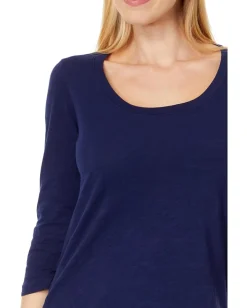 Mod-o-doc 3/4 Sleeve Scoopneck Tee Navy Licorice New