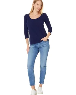 Mod-o-doc 3/4 Sleeve Scoopneck Tee Navy Licorice New