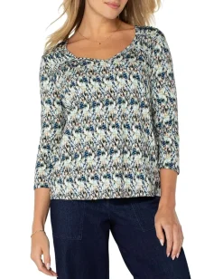 Women Liverpool Los Angeles 3/4 Sleeve Shirred Detail Knit Top