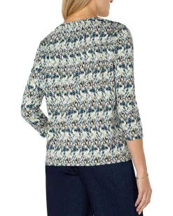 Women Liverpool Los Angeles 3/4 Sleeve Shirred Detail Knit Top