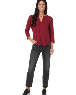 Mod-o-doc 3/4 Sleeve Split Neck Mandarin Tee Maple Sugar Outlet