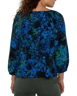 Liverpool Los Angeles 3/4 Sleeve Sweetheart Neck Woven Blouse Blue Topaz Multi