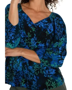 Liverpool Los Angeles 3/4 Sleeve Sweetheart Neck Woven Blouse Blue Topaz Multi