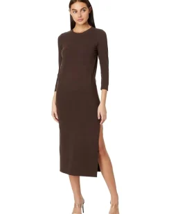 Norma Kamali 3/4 Sleeve Tailored Terry Gown Chocolate Discount