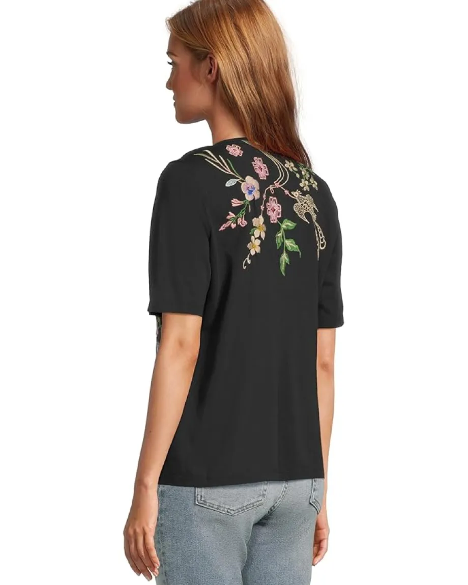 Johnny Was 3/4 Sleeve Trapunto V-neck Tee Black Online