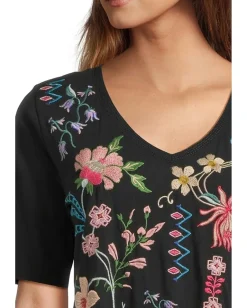 Johnny Was 3/4 Sleeve Trapunto V-neck Tee Black Online