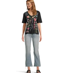 Johnny Was 3/4 Sleeve Trapunto V-neck Tee Black Online