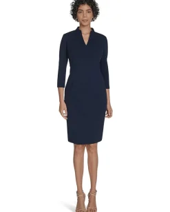 Women Calvin Klein 3/4 Sleeve V-Neck Sheath