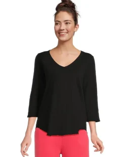 Mod-o-doc 3/4 Sleeve V-Neck Tee with Curved Hem Black 5 Hot