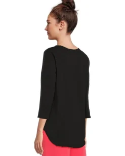 Mod-o-doc 3/4 Sleeve V-Neck Tee with Curved Hem Black 5 Hot