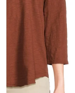 Mod-o-doc 3/4 Sleeve V-Neck Tee with Curved Hem Maple Syrup New