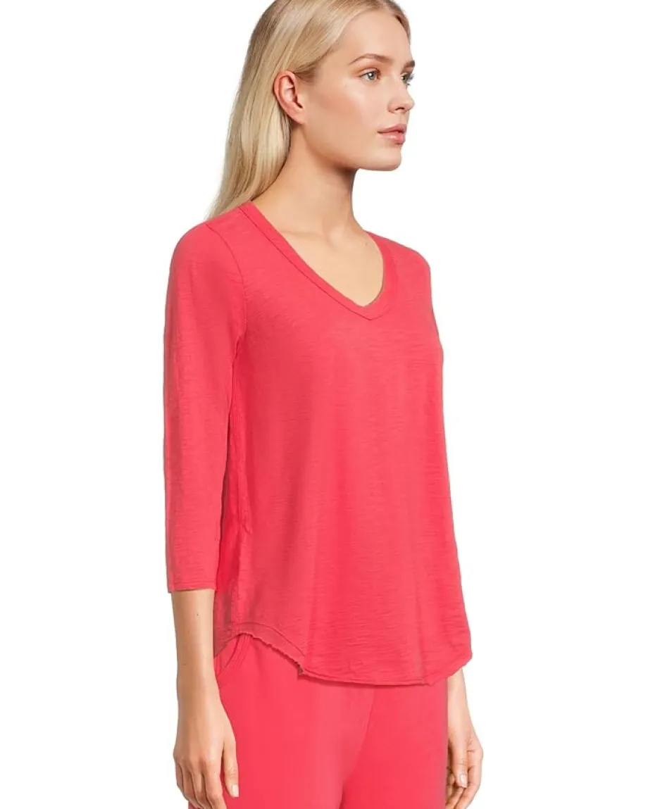 Mod-o-doc 3/4 Sleeve V-Neck Tee with Curved Hem Glazed Cherry Sale