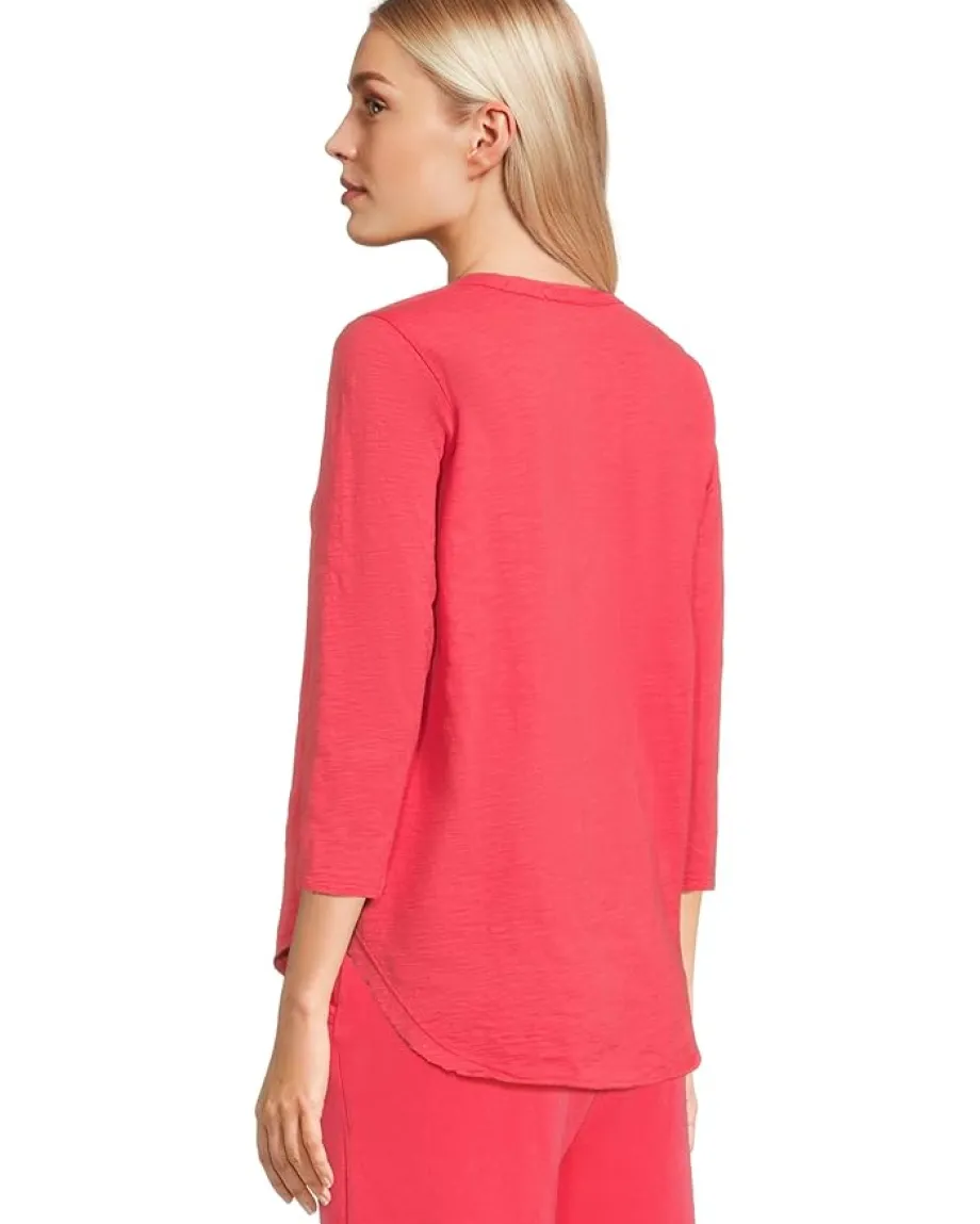 Mod-o-doc 3/4 Sleeve V-Neck Tee with Curved Hem Glazed Cherry Sale