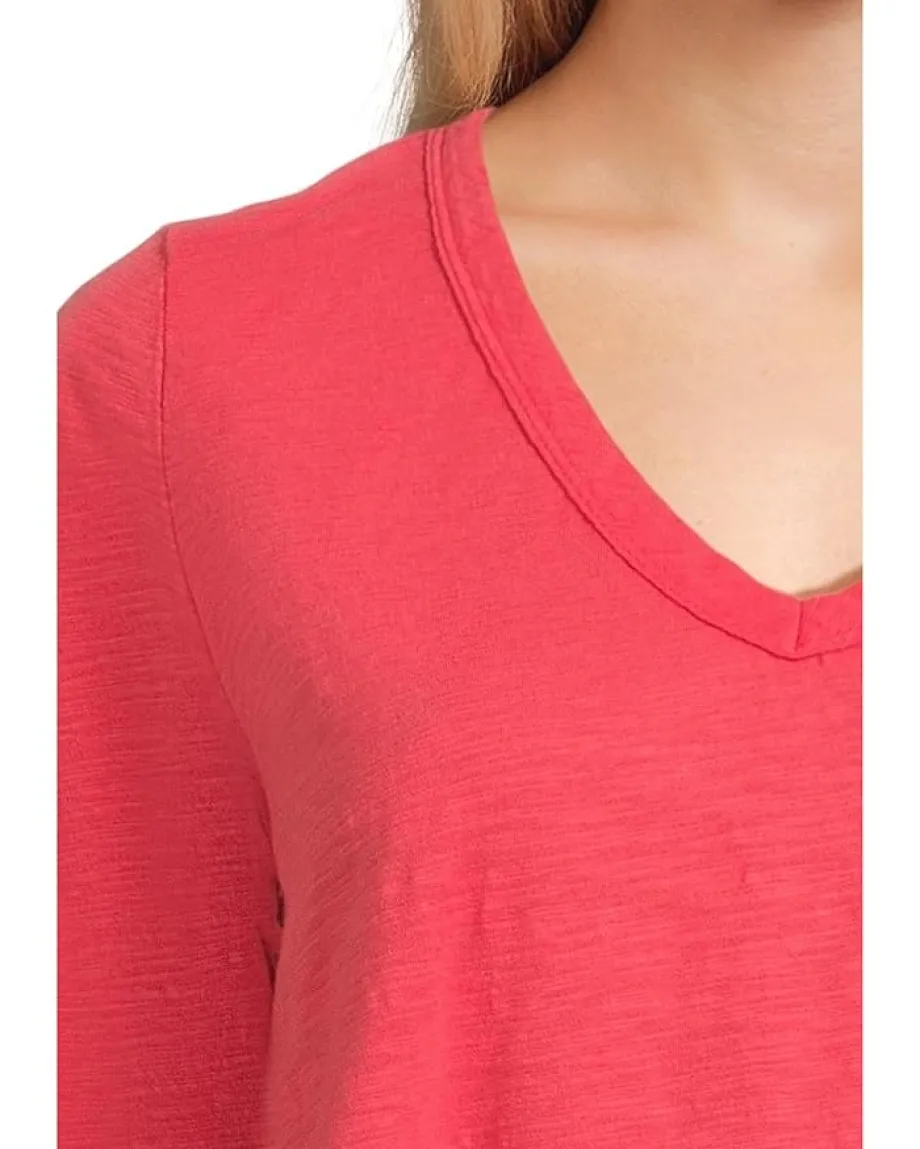 Mod-o-doc 3/4 Sleeve V-Neck Tee with Curved Hem Glazed Cherry Sale