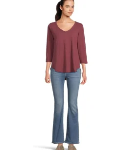 Women Mod-o-doc 3/4 Sleeve V-Neck Tee with Curved Hem