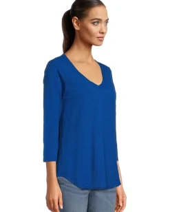 Mod-o-doc 3/4 Sleeve V-Neck Tee with Curved Hem Sapphire Discount