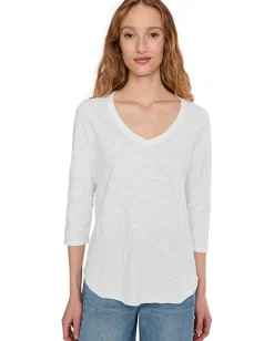 Women Mod-o-doc 3/4 Sleeve V-Neck Tee with Curved Hem