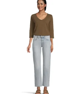 Mod-o-doc 3/4 Sleeve V-Neck Tee with Curved Hem Fern Hot