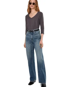 Mod-o-doc 3/4 Sleeve V-Neck Tee with Curved Hem Washed Ebony1 Discount