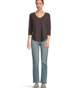 Women Mod-o-doc 3/4 Sleeve V-Neck Tee with Curved Hem