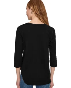 Mod-o-doc 3/4 Sleeve V-Neck Tee with Curved Hem Black1 Sale