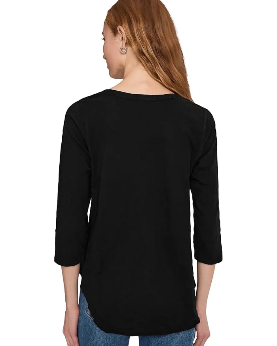 Mod-o-doc 3/4 Sleeve V-Neck Tee with Curved Hem Black1 Sale