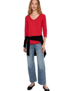 Women Mod-o-doc 3/4 Sleeve V-Neck Tee with Curved Hem